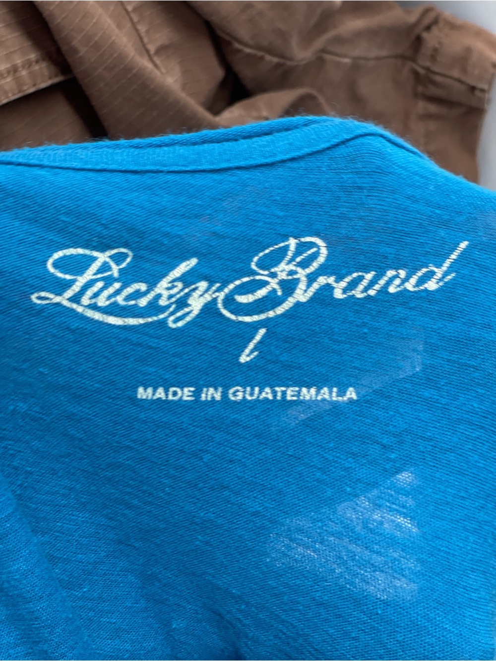 Lucky Brand blue 3/4 sleeve graphic tee with a floral stamp design - Picture 3 of 3